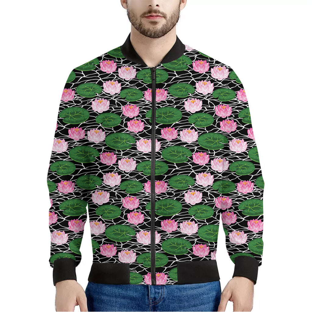 Lotus Flower And Leaf Pattern Print Men's Bomber Jacket