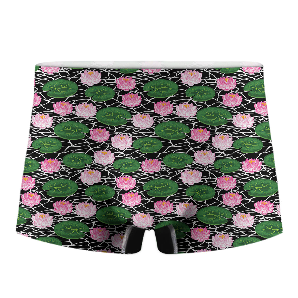 Lotus Flower And Leaf Pattern Print Men's Boxer Briefs