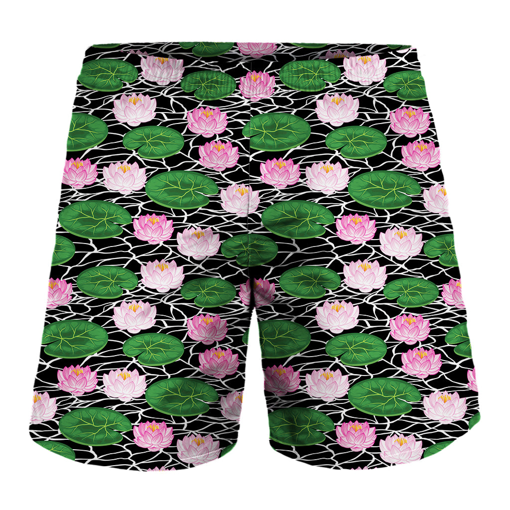 Lotus Flower And Leaf Pattern Print Men's Shorts