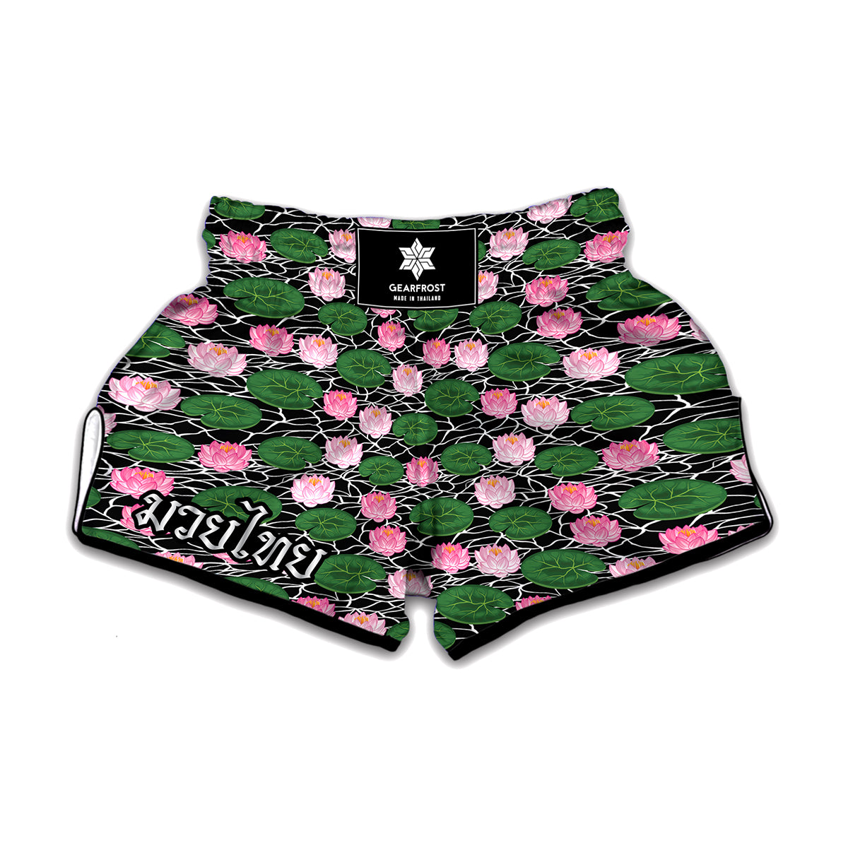 Lotus Flower And Leaf Pattern Print Muay Thai Boxing Shorts