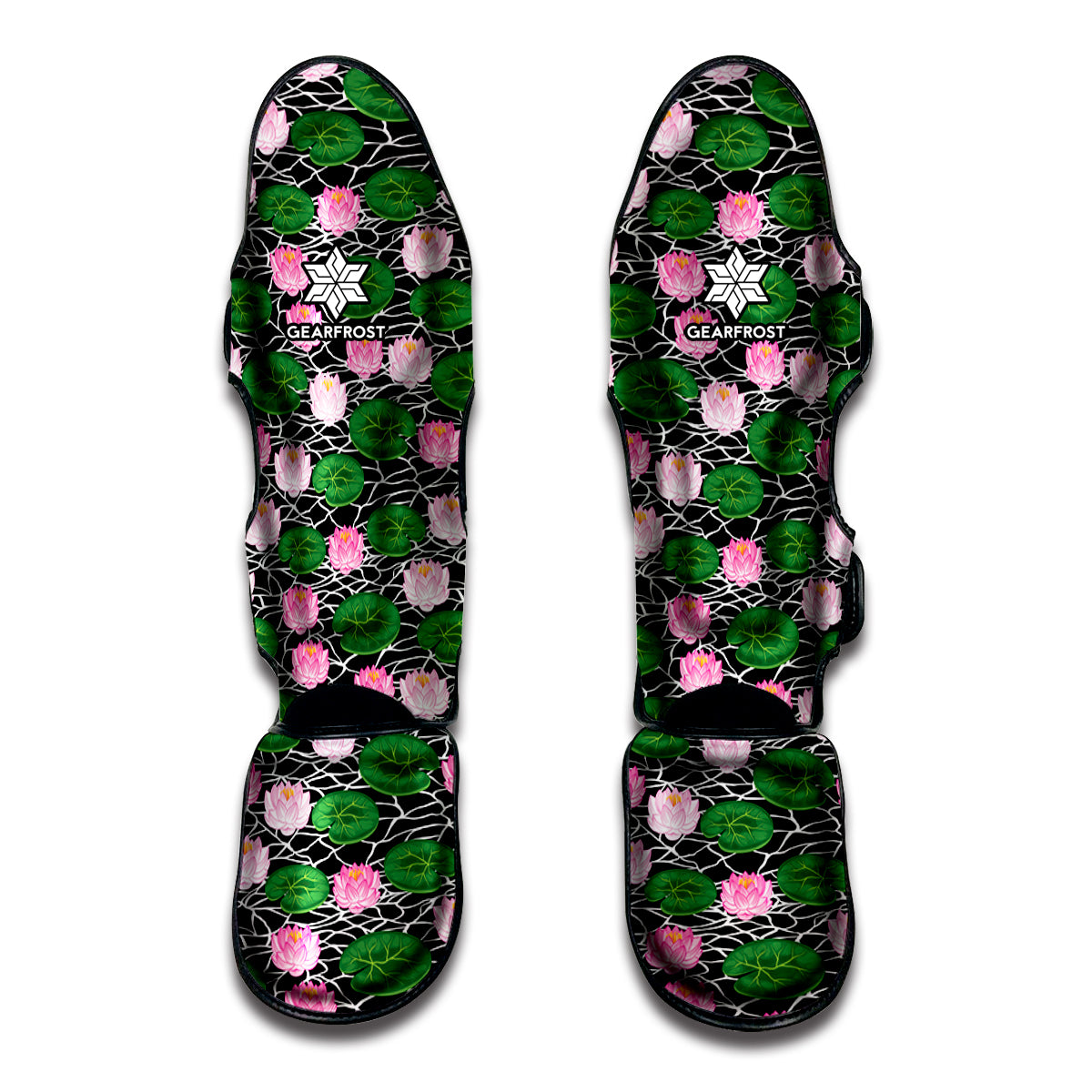 Lotus Flower And Leaf Pattern Print Muay Thai Shin Guards