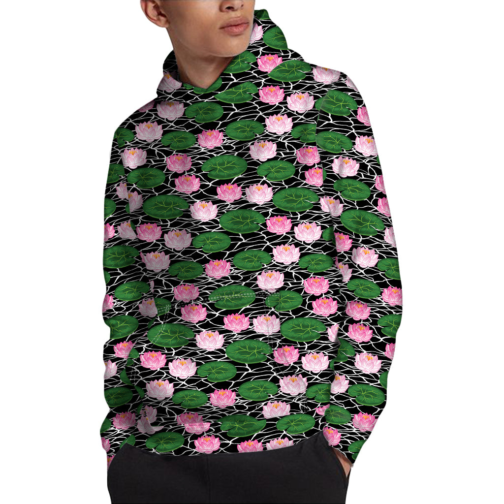 Lotus Flower And Leaf Pattern Print Pullover Hoodie