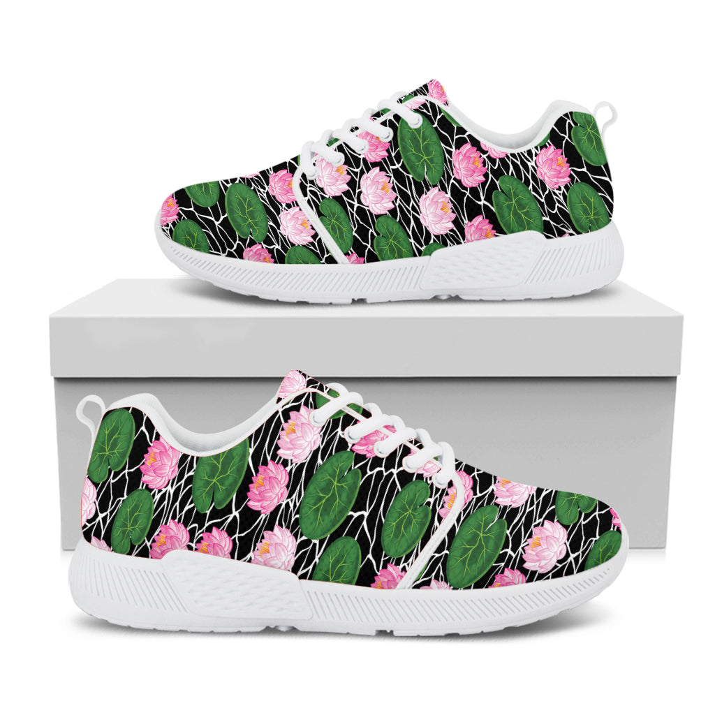 Lotus Flower And Leaf Pattern Print White Athletic Shoes