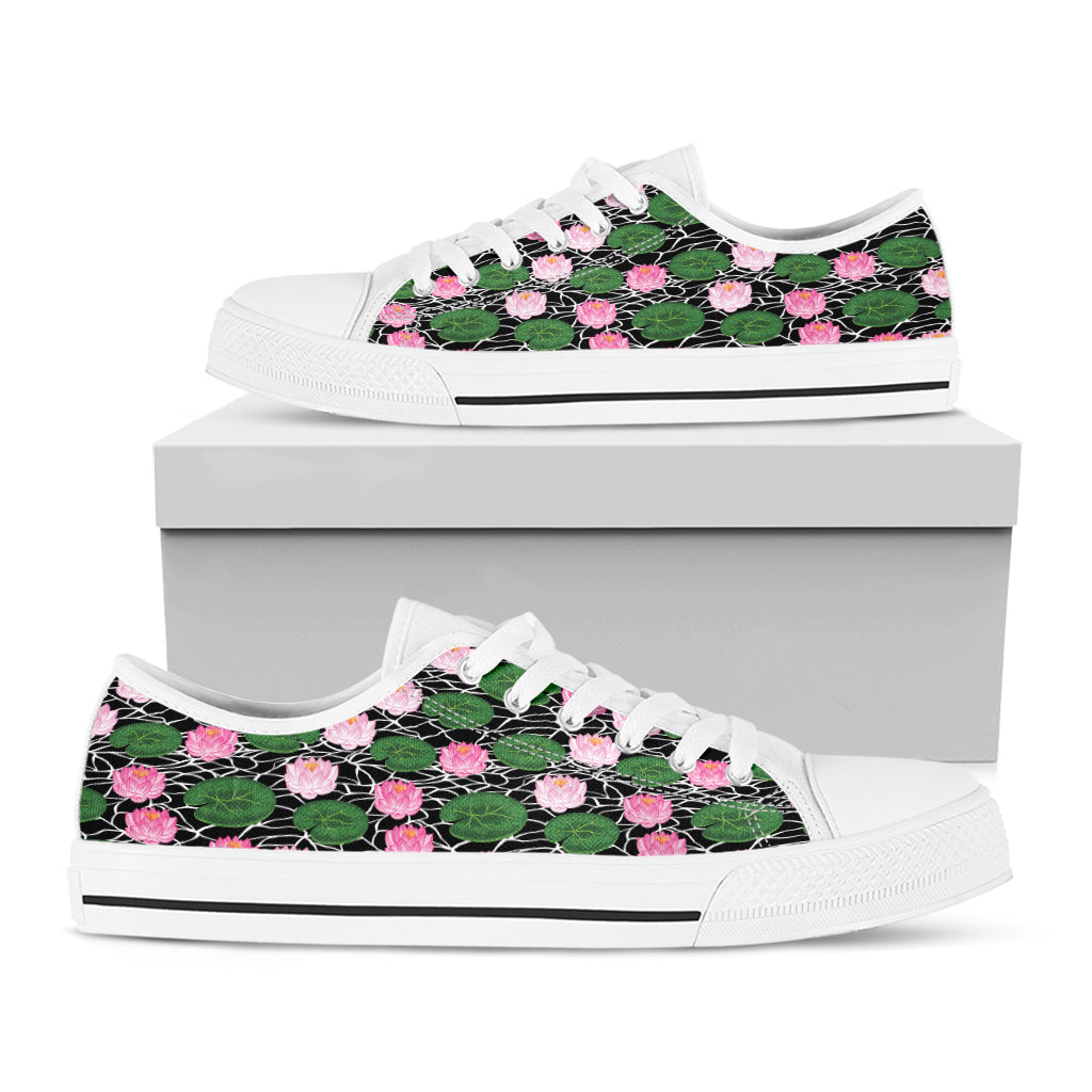 Lotus Flower And Leaf Pattern Print White Low Top Shoes