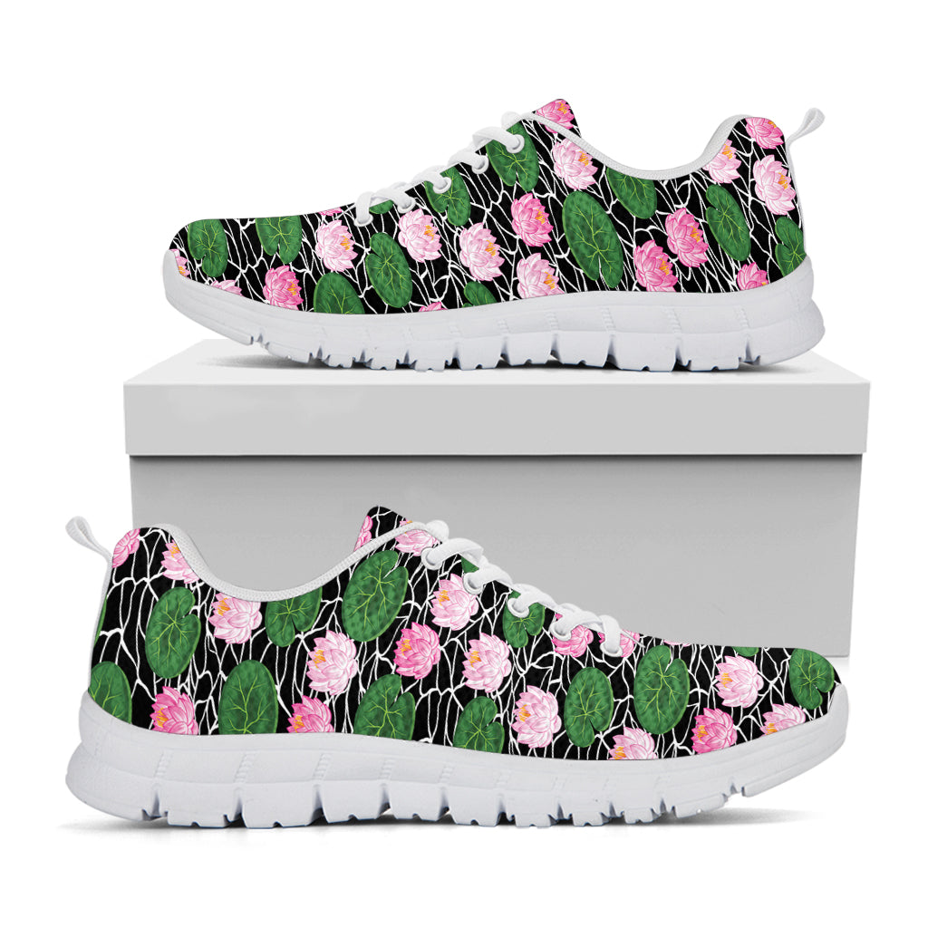 Lotus Flower And Leaf Pattern Print White Sneakers