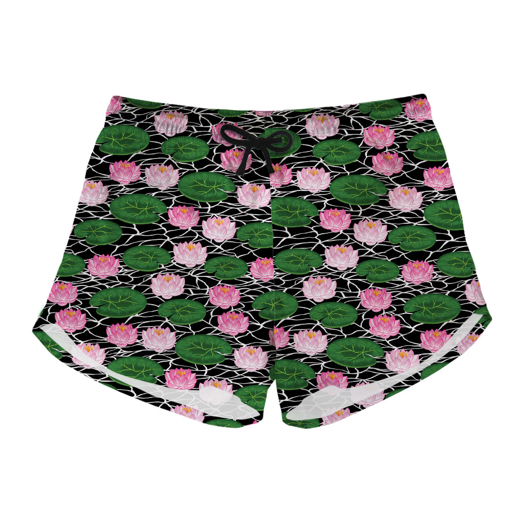 Lotus Flower And Leaf Pattern Print Women's Shorts