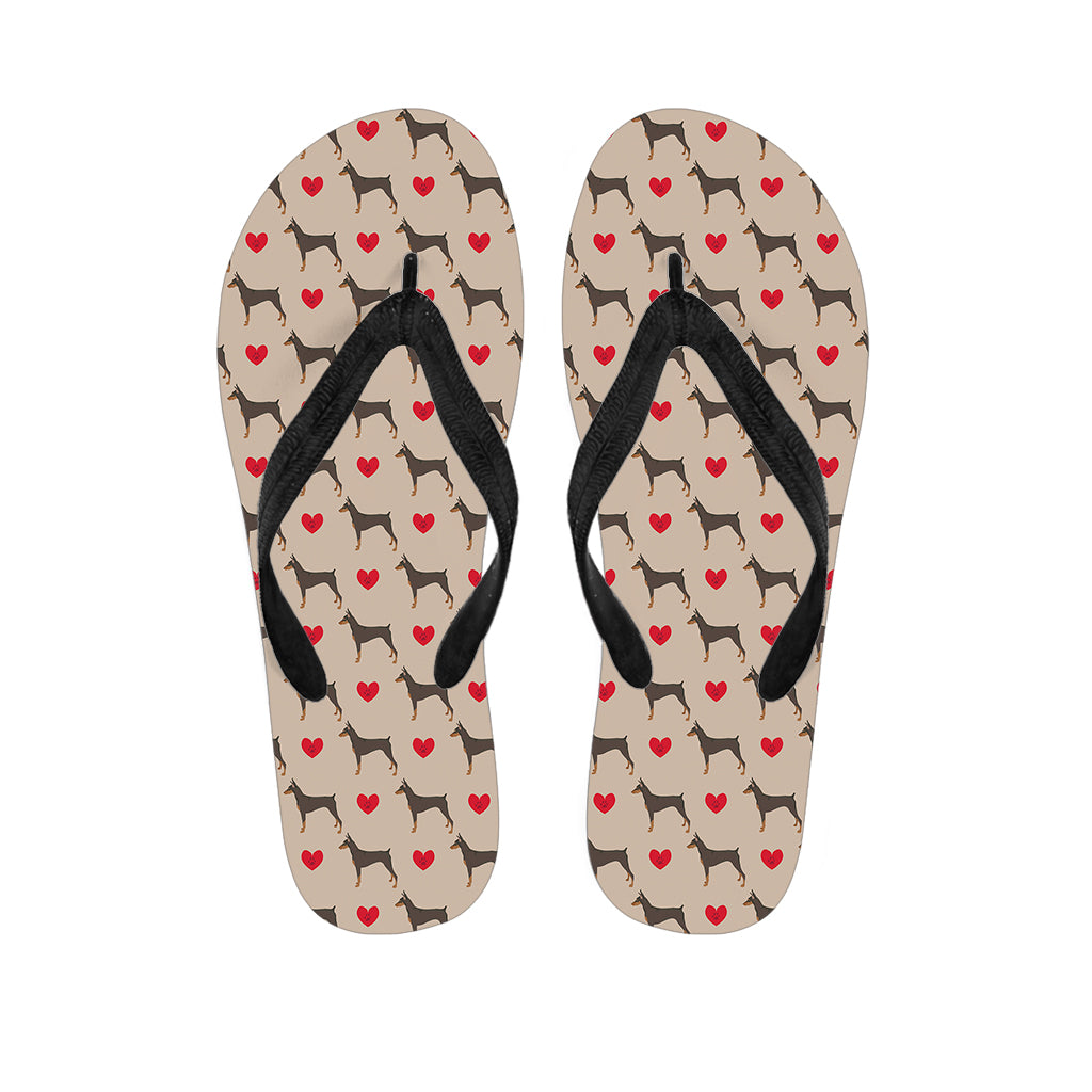 Love Dobermann Pattern Print Flip Flops