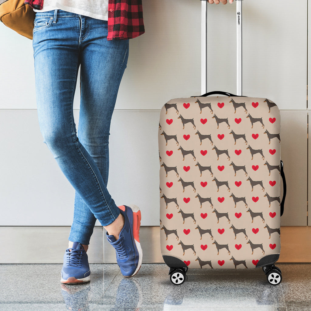 Love Dobermann Pattern Print Luggage Cover