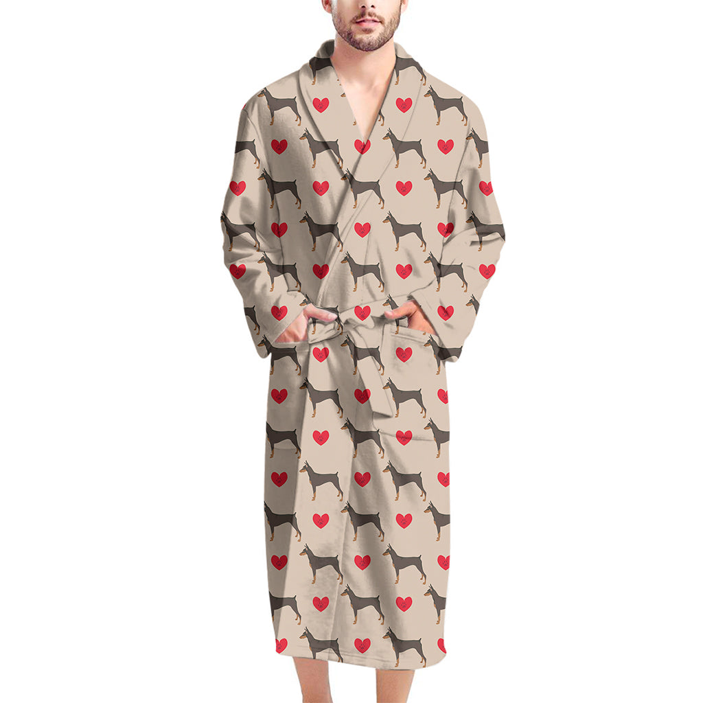 Love Dobermann Pattern Print Men's Bathrobe