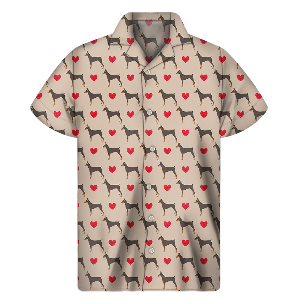 Love Dobermann Pattern Print Men's Short Sleeve Shirt