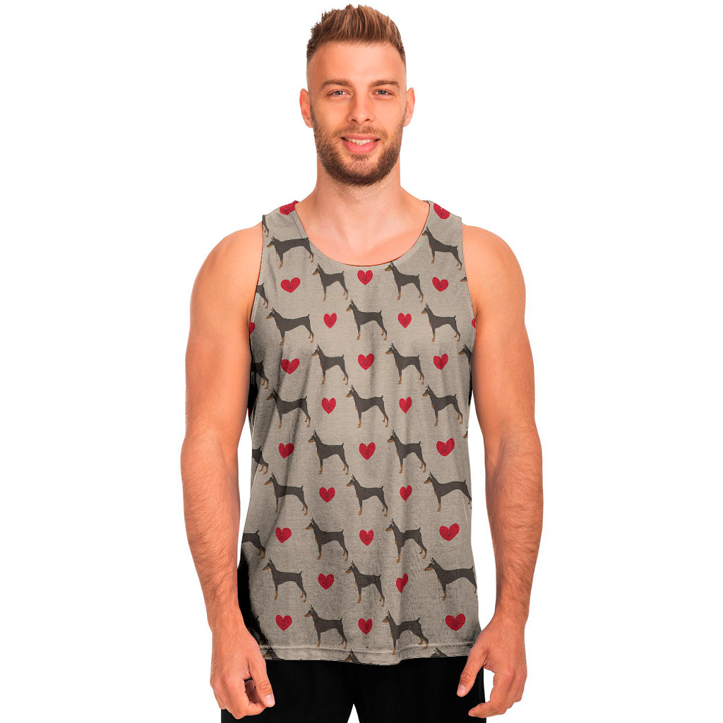 Love Dobermann Pattern Print Men's Tank Top