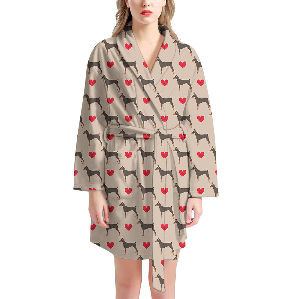 Love Dobermann Pattern Print Women's Bathrobe