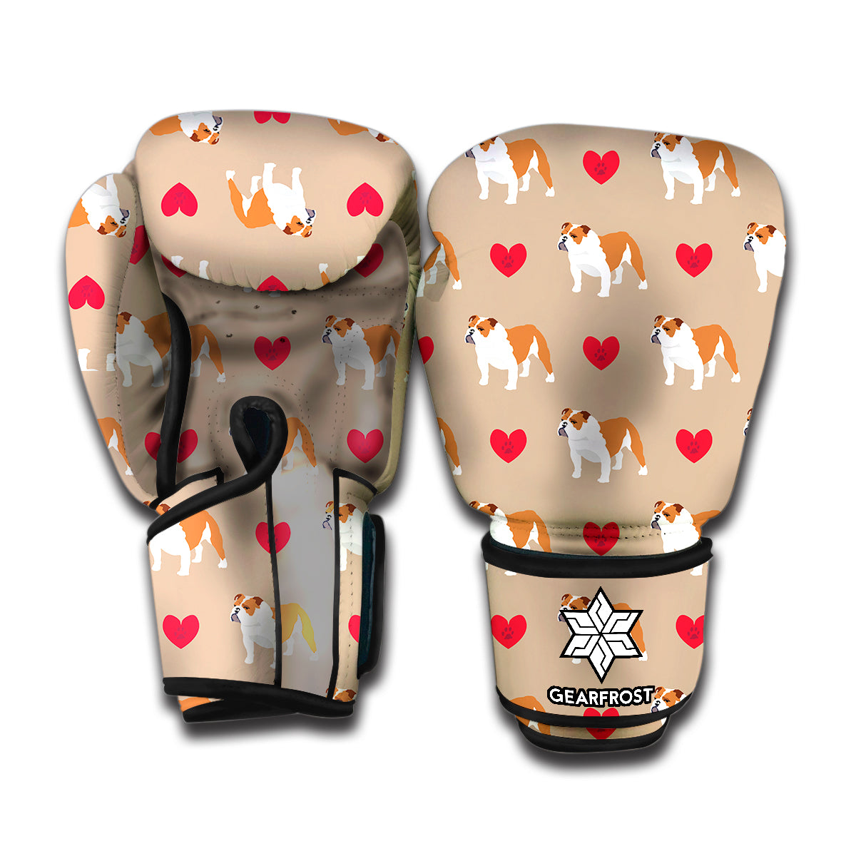 Love English Bulldog Pattern Print Boxing Gloves