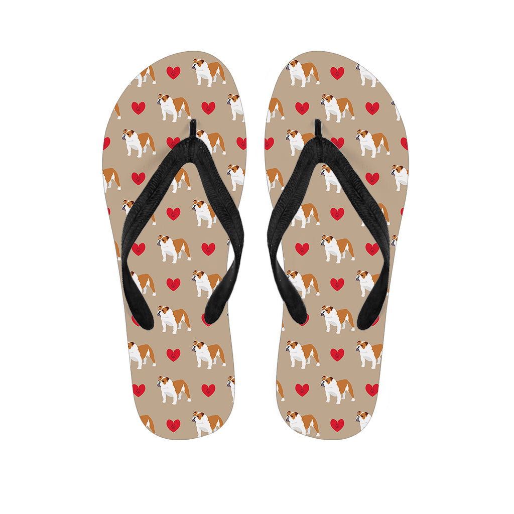 Love English Bulldog Pattern Print Flip Flops