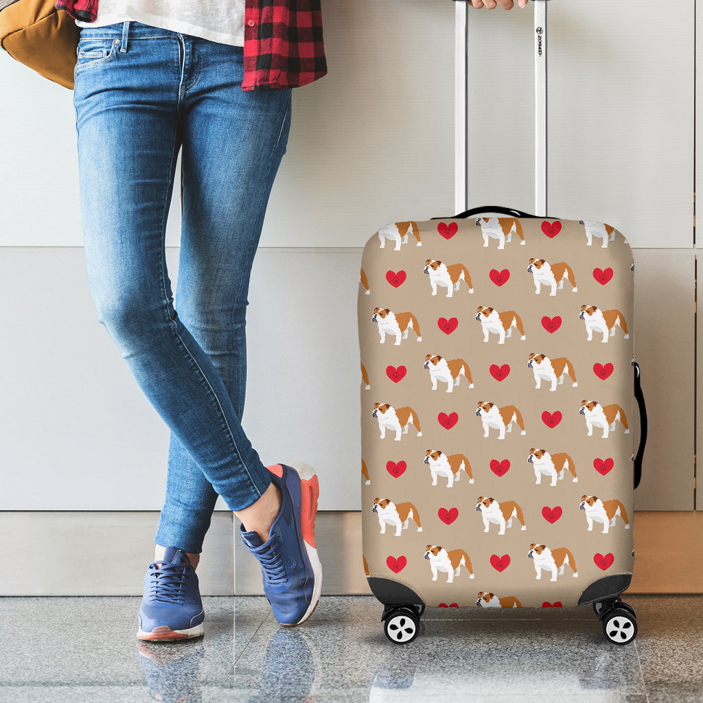 Love English Bulldog Pattern Print Luggage Cover