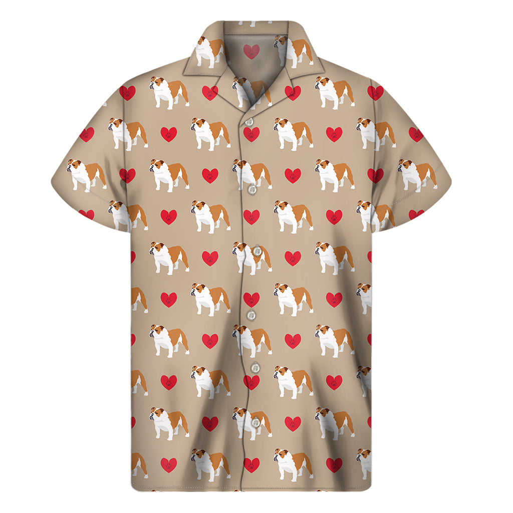 Love English Bulldog Pattern Print Men's Short Sleeve Shirt