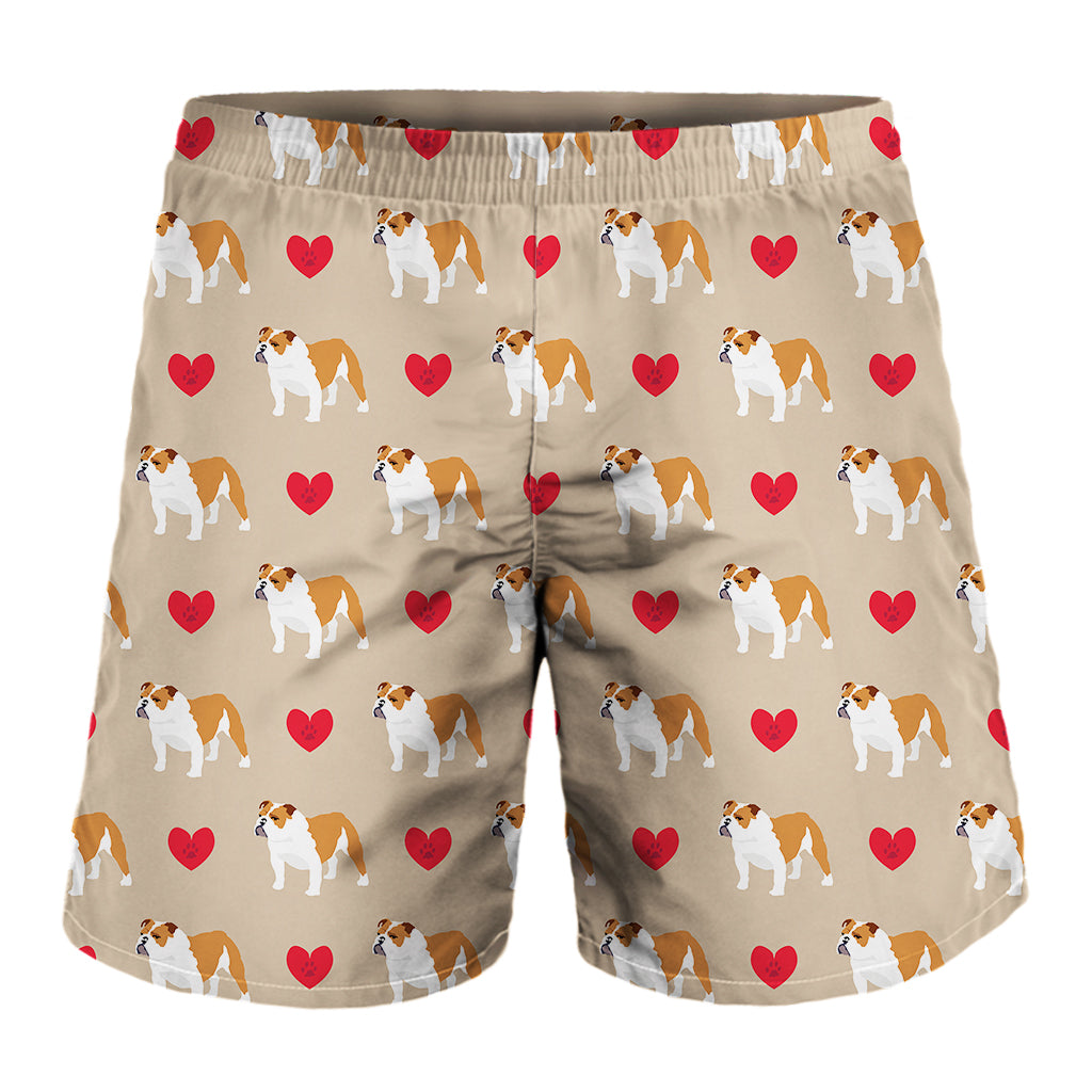 Love English Bulldog Pattern Print Men's Shorts