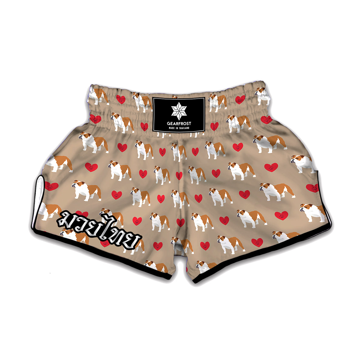 Love English Bulldog Pattern Print Muay Thai Boxing Shorts