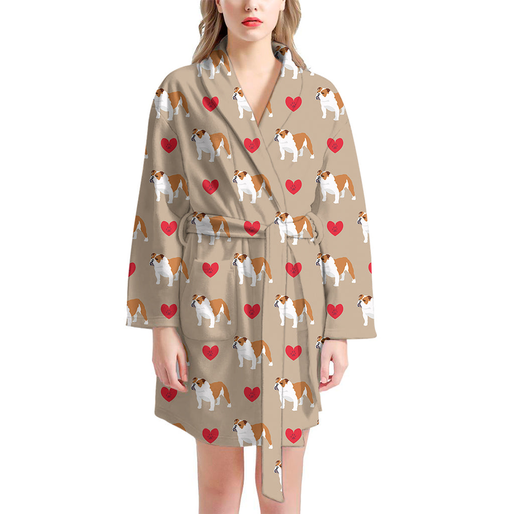 Love English Bulldog Pattern Print Women's Bathrobe