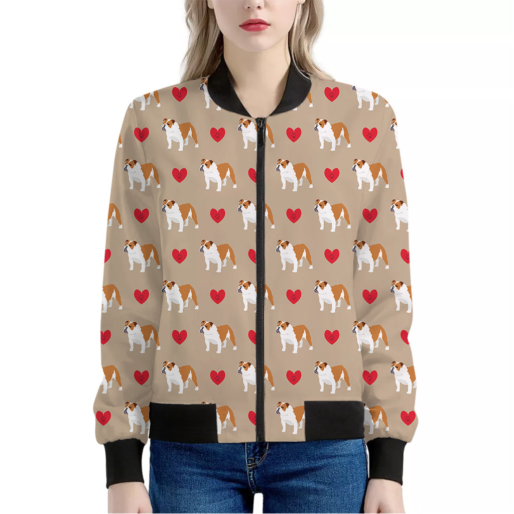 Love English Bulldog Pattern Print Women's Bomber Jacket