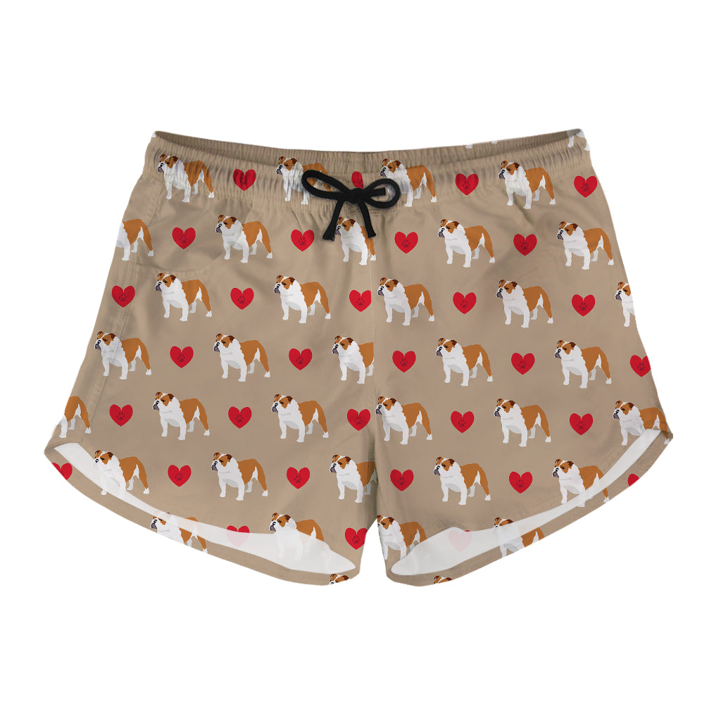 Love English Bulldog Pattern Print Women's Shorts