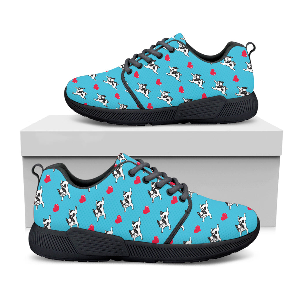 Love French Bulldog Pattern Print Black Athletic Shoes