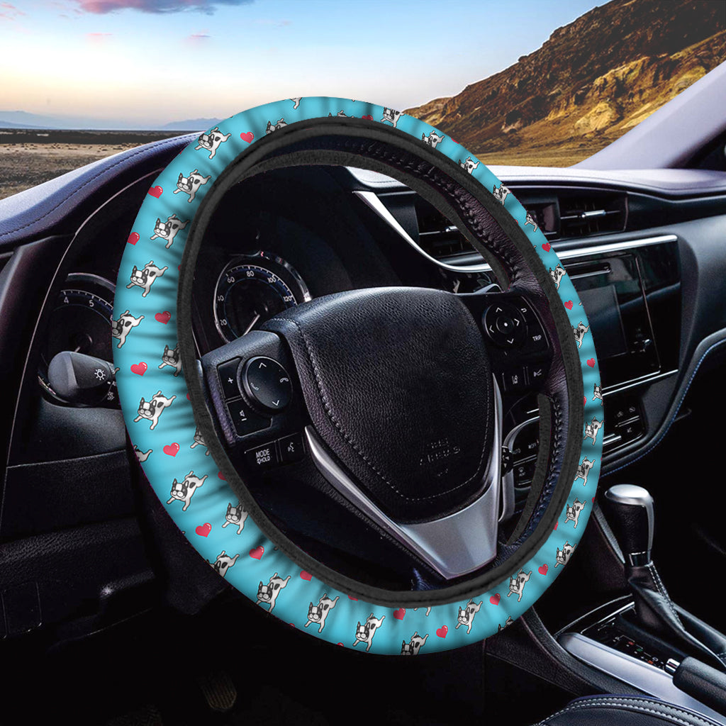 Love French Bulldog Pattern Print Car Steering Wheel Cover