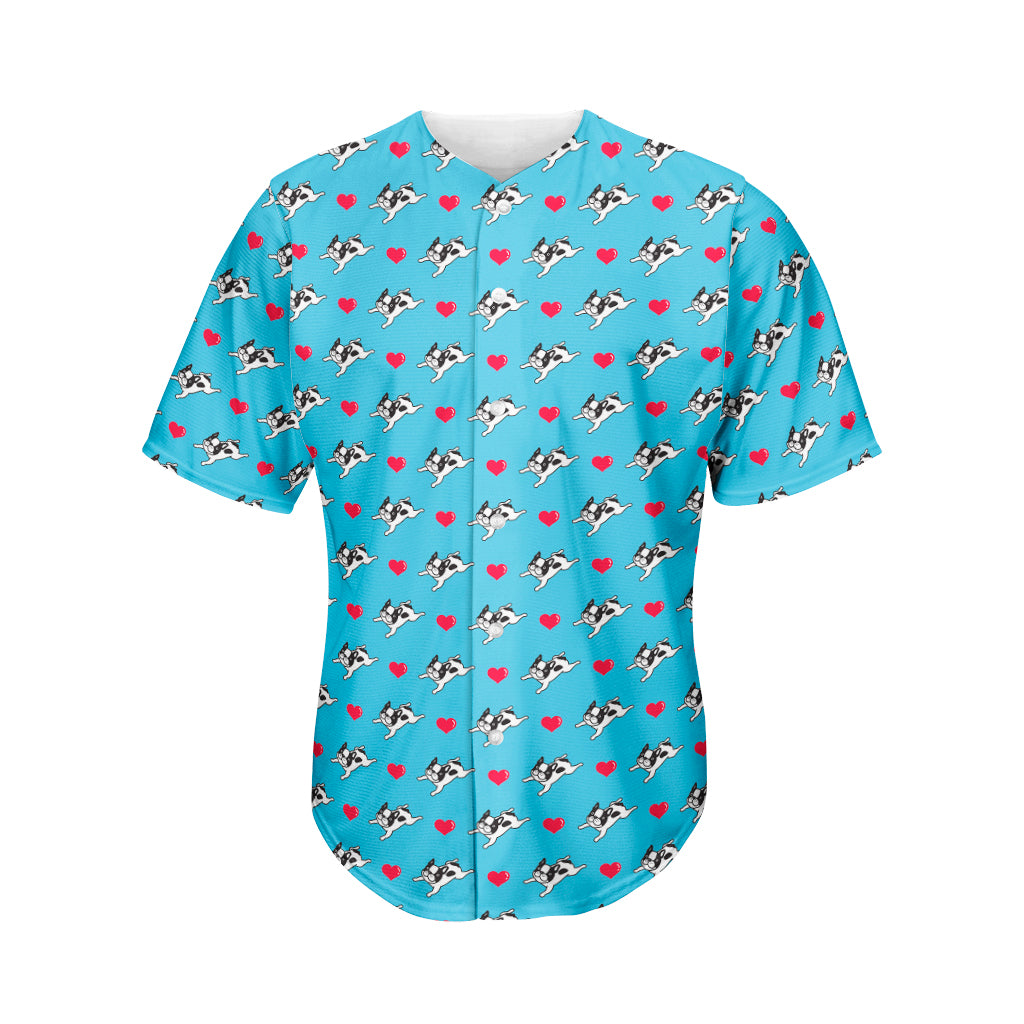 Love French Bulldog Pattern Print Men's Baseball Jersey