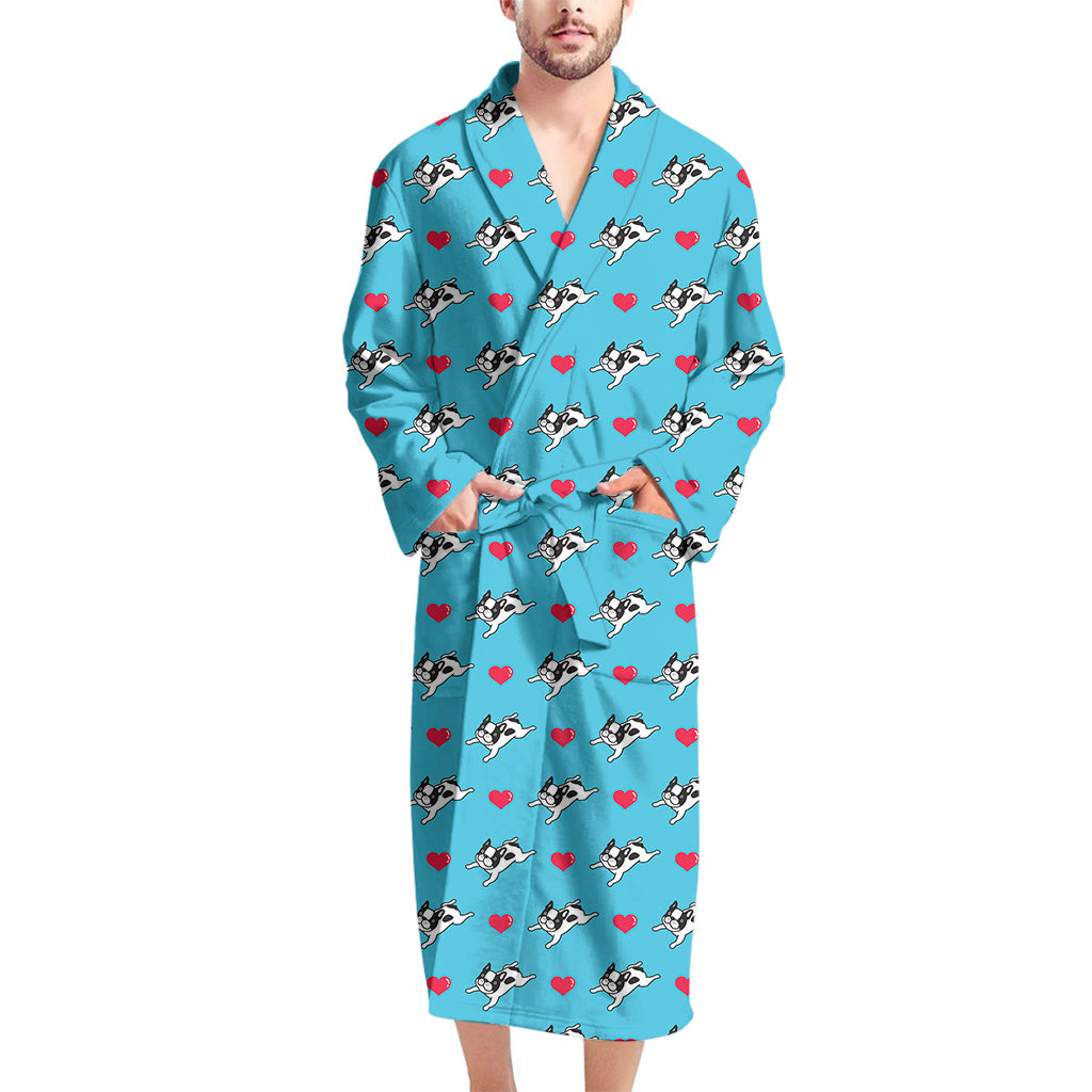 Love French Bulldog Pattern Print Men's Bathrobe