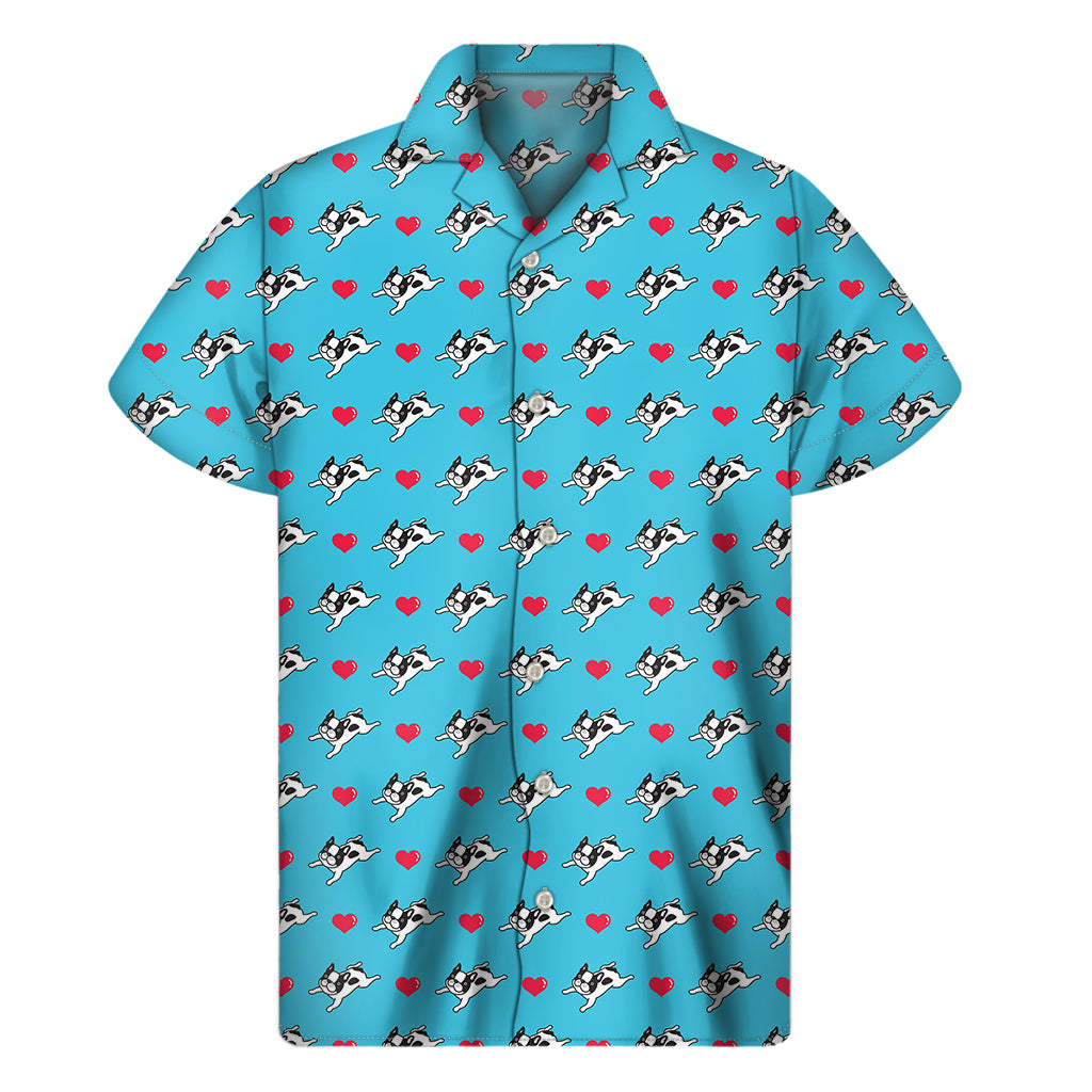 Love French Bulldog Pattern Print Men's Short Sleeve Shirt