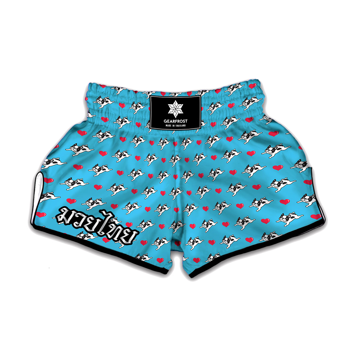 Love French Bulldog Pattern Print Muay Thai Boxing Shorts