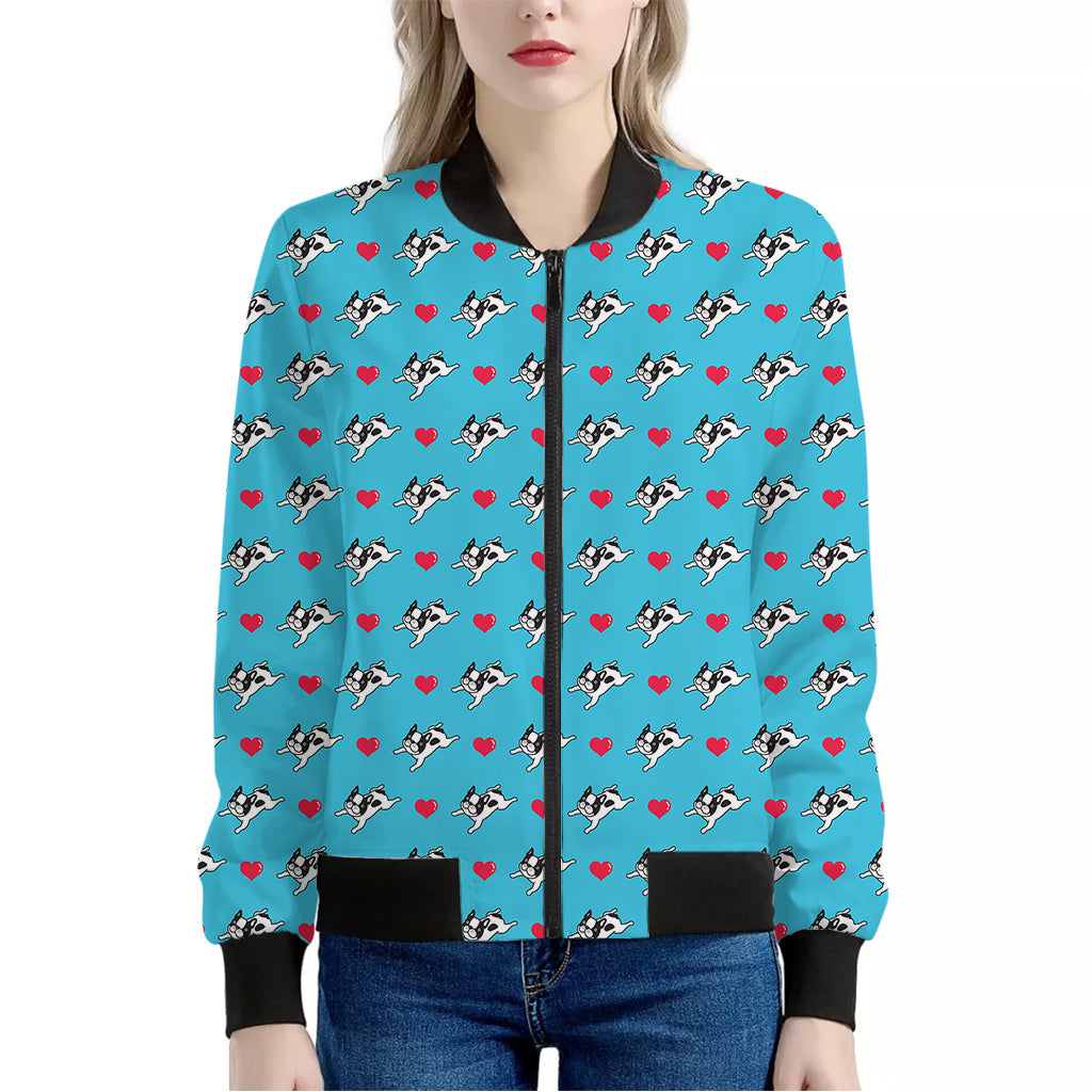 Love French Bulldog Pattern Print Women's Bomber Jacket