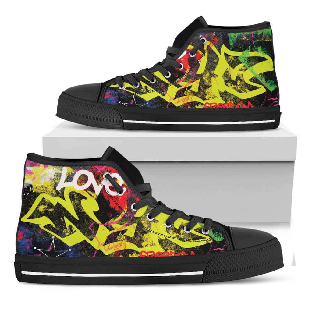 Love NYC Graffiti Print Black High Top Shoes