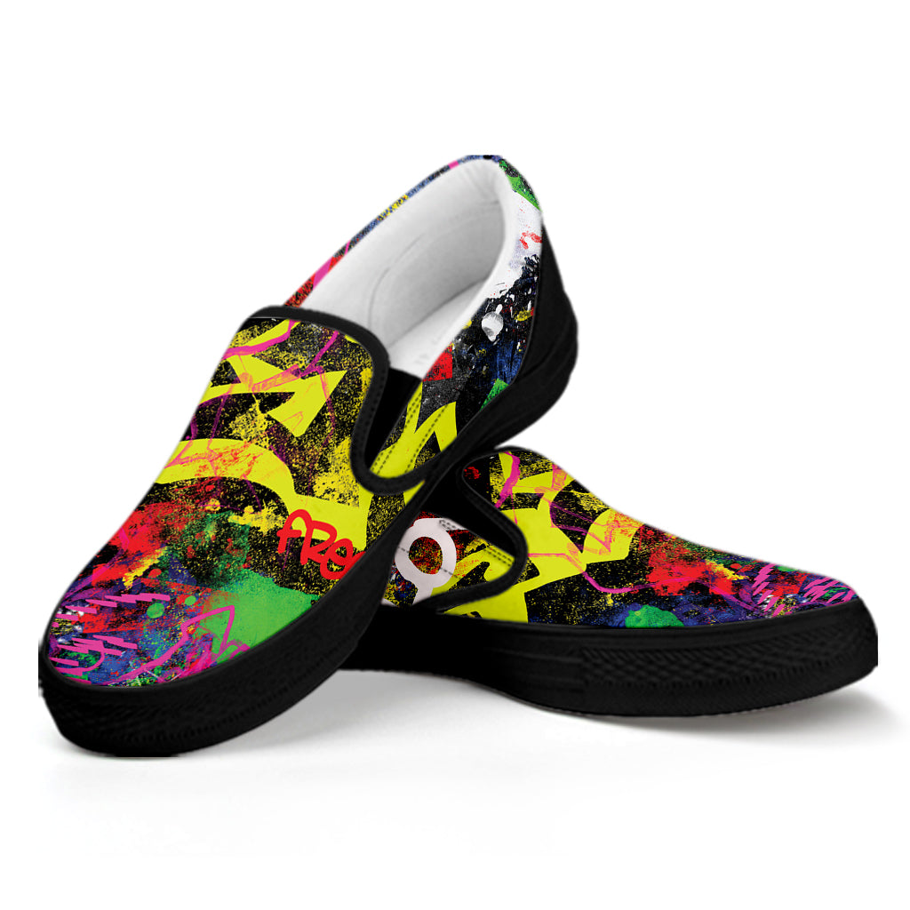 Love NYC Graffiti Print Black Slip On Shoes