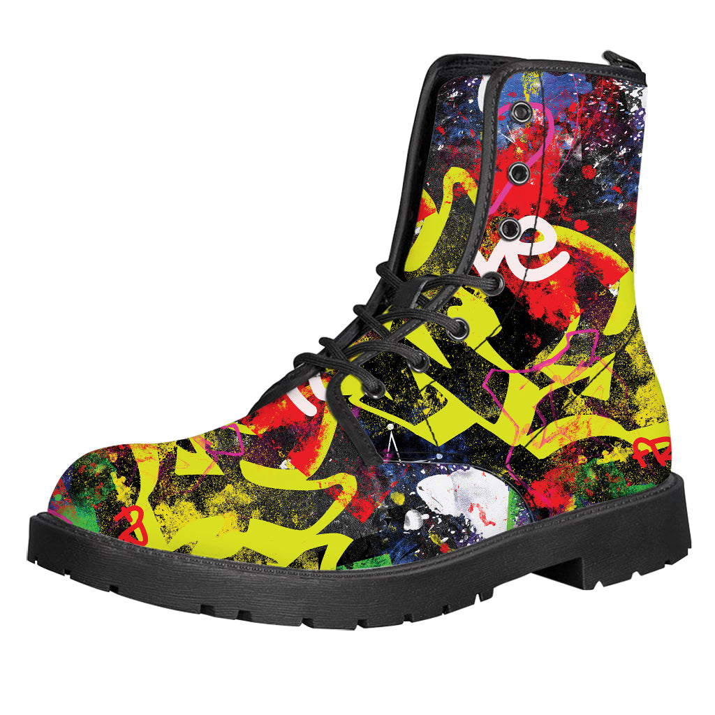 Love NYC Graffiti Print Leather Boots