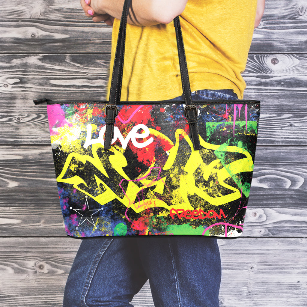 Love NYC Graffiti Print Leather Tote Bag