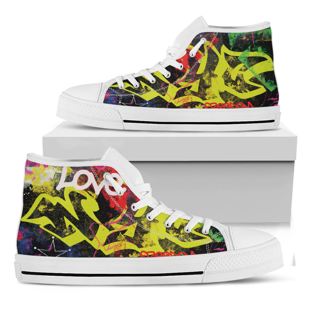 Love NYC Graffiti Print White High Top Shoes