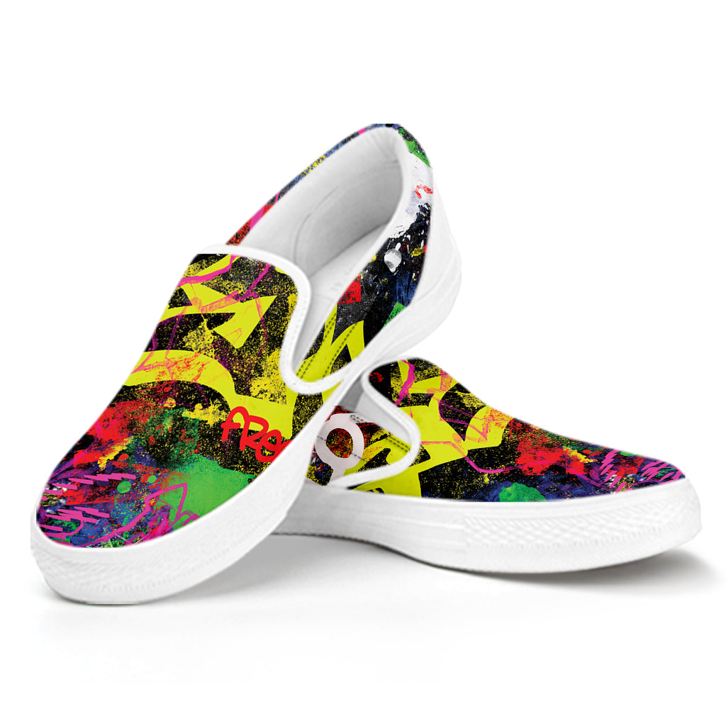 Love NYC Graffiti Print White Slip On Shoes