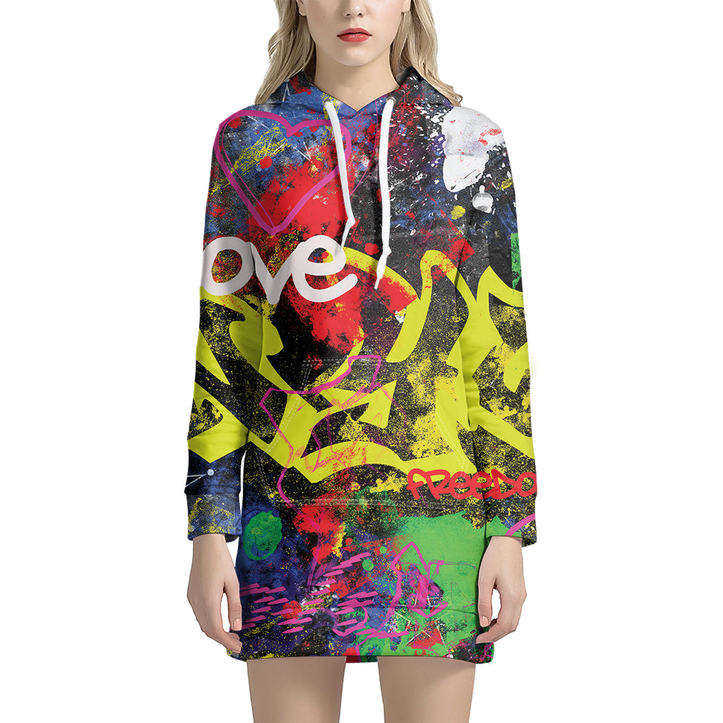 Love NYC Graffiti Print Women's Pullover Hoodie Dress