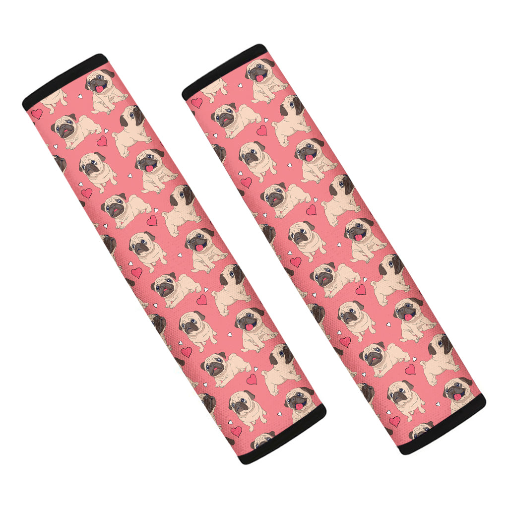 Love Pug Pattern Print Car Seat Belt Covers