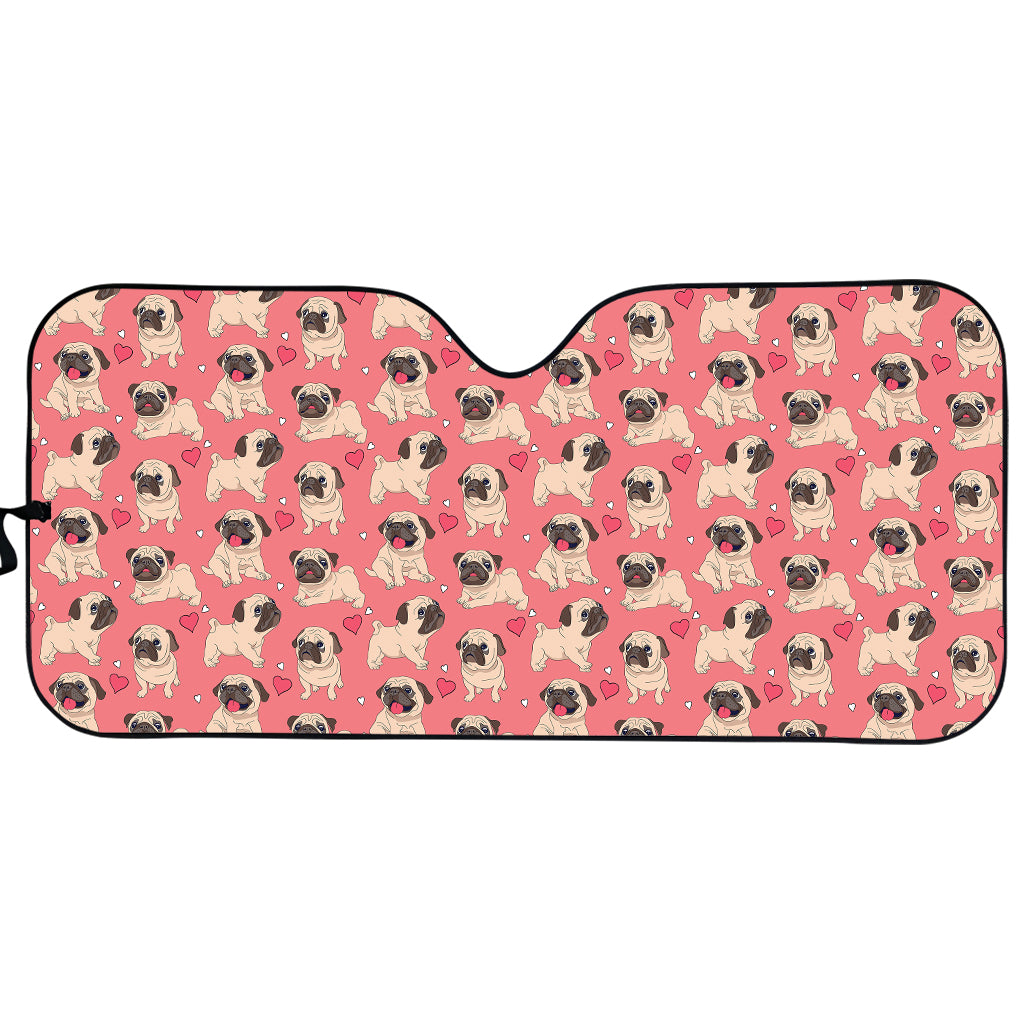 Love Pug Pattern Print Car Sun Shade