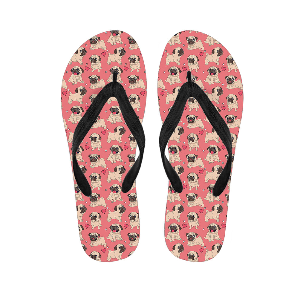 Love Pug Pattern Print Flip Flops