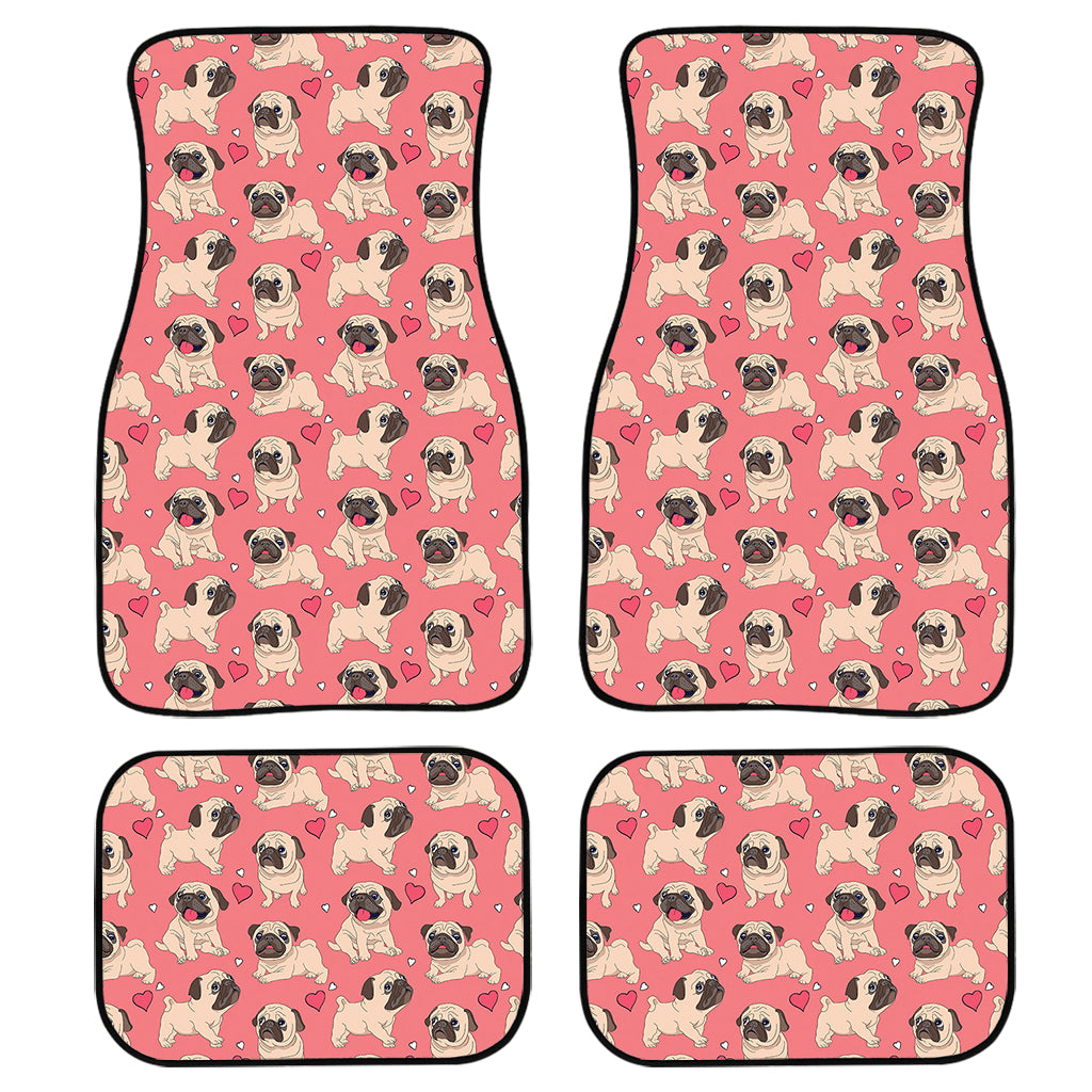 Love Pug Pattern Print Front and Back Car Floor Mats