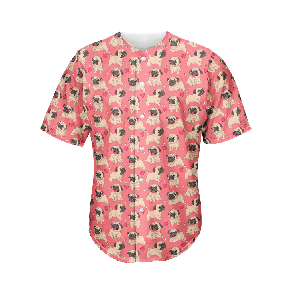 Love Pug Pattern Print Men's Baseball Jersey