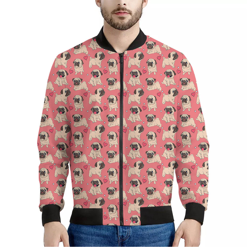 Love Pug Pattern Print Men's Bomber Jacket