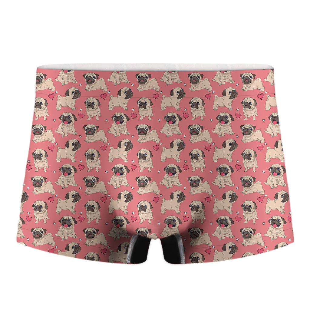 Love Pug Pattern Print Men's Boxer Briefs