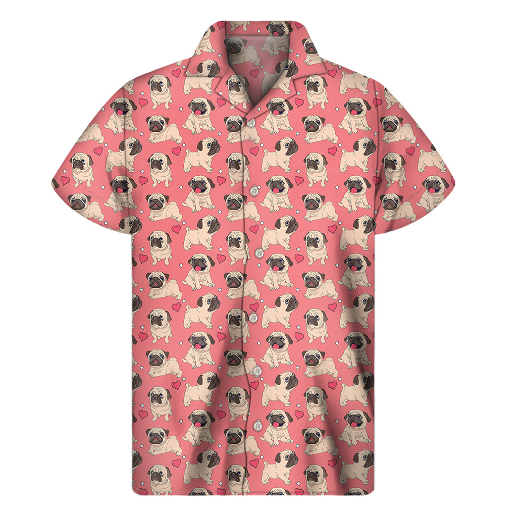 Love Pug Pattern Print Men's Short Sleeve Shirt