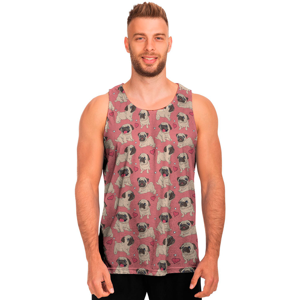 Love Pug Pattern Print Men's Tank Top