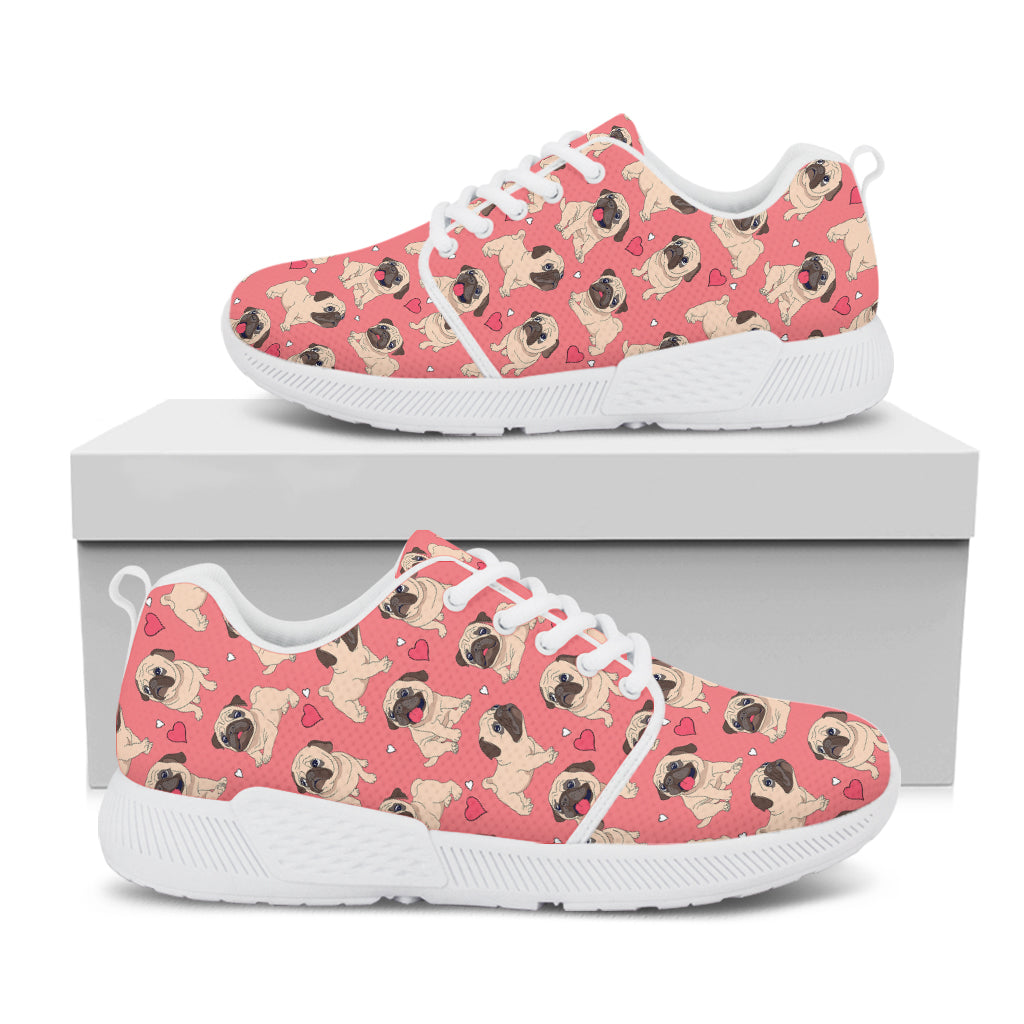 Love Pug Pattern Print White Athletic Shoes