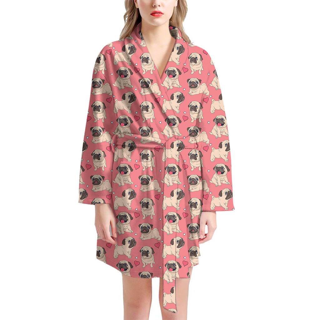 Love Pug Pattern Print Women's Bathrobe